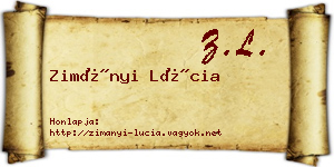 Zimányi Lúcia névjegykártya